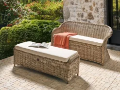 Online Beliani Panca da giardino con cuscino SUSUA con ottomana Rattan Naturale Bianco Naturale