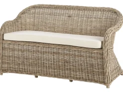 Online Beliani Panca da giardino con cuscino SUSUA con ottomana Rattan Naturale Bianco Naturale