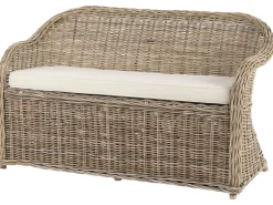 Discount Beliani Panca da giardino con cuscino SUSUA con ottomana Rattan Naturale Bianco Naturale