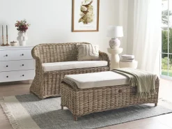 Discount Beliani Panca da giardino con cuscino SUSUA con ottomana Rattan Naturale Bianco Naturale