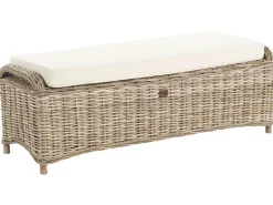 Discount Beliani Panca da giardino con cuscino SUSUA con ottomana Rattan Naturale Bianco Naturale