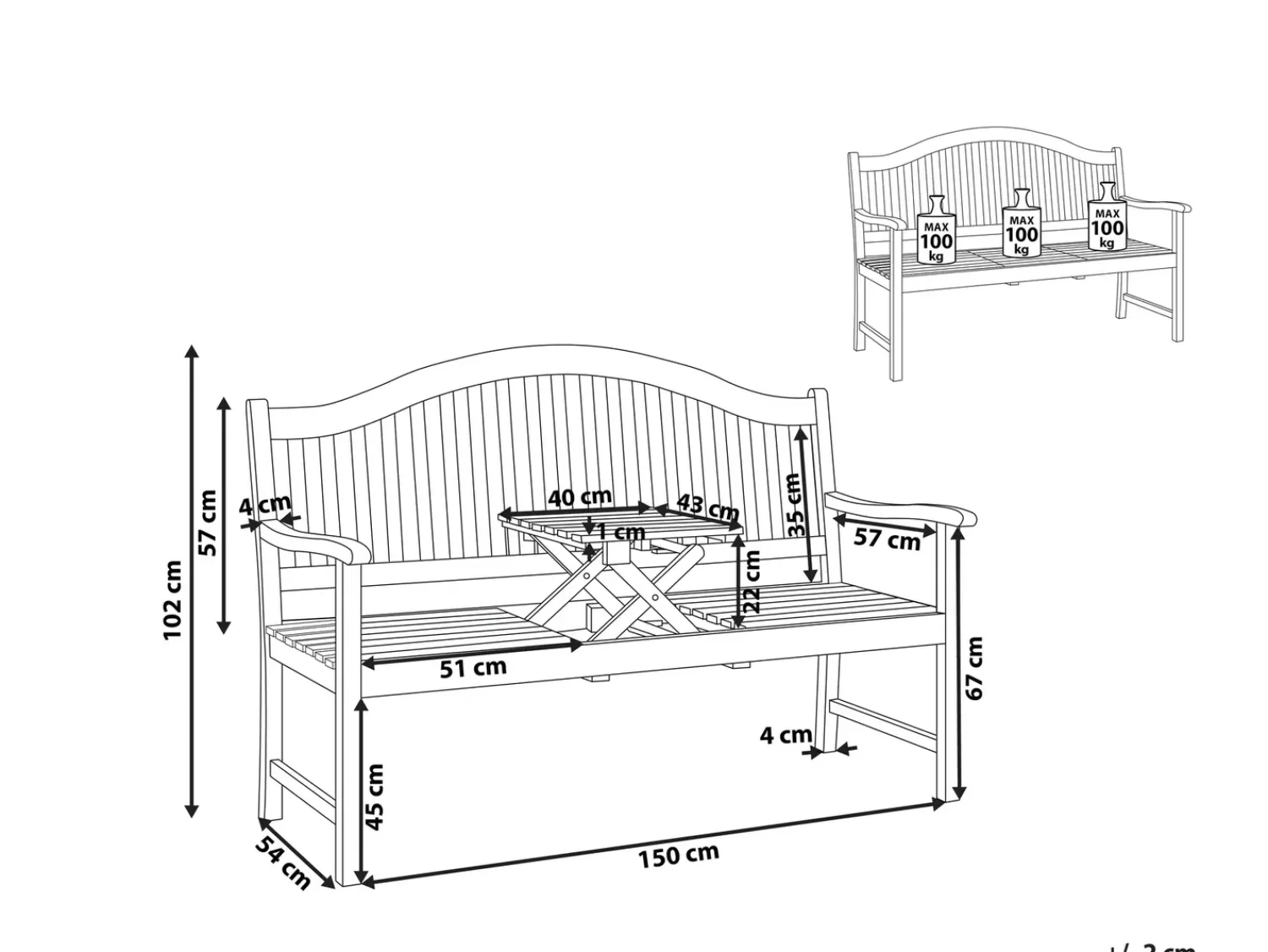 Best Beliani Panchina da giardino HILO 150 cm Legno d'acacia Marrone