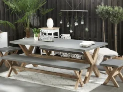 New Beliani Panchina da giardino OLBIA 200 cm Cemento Grigio Marrone Grigio
