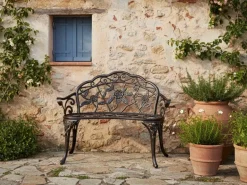 Hot Beliani Panchina da giardino PIURA 88 cm Metallo scuro Marrone