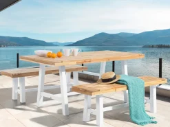 New Beliani SCANIA 140 cm Legno d'acacia Bianco Bianco Marrone