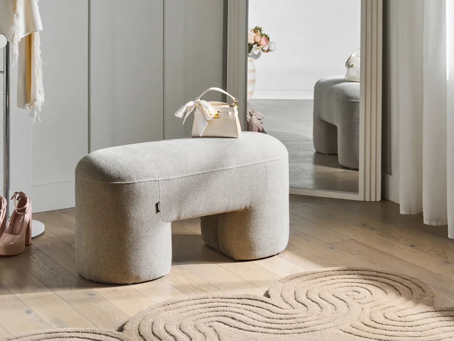 Outlet Beliani Panchina DECORAH Bouclé chiaro Beige