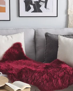 Clearance Beliani Pelle di Pecora ULURU Bordeaux 65 x 110 cm Rosso