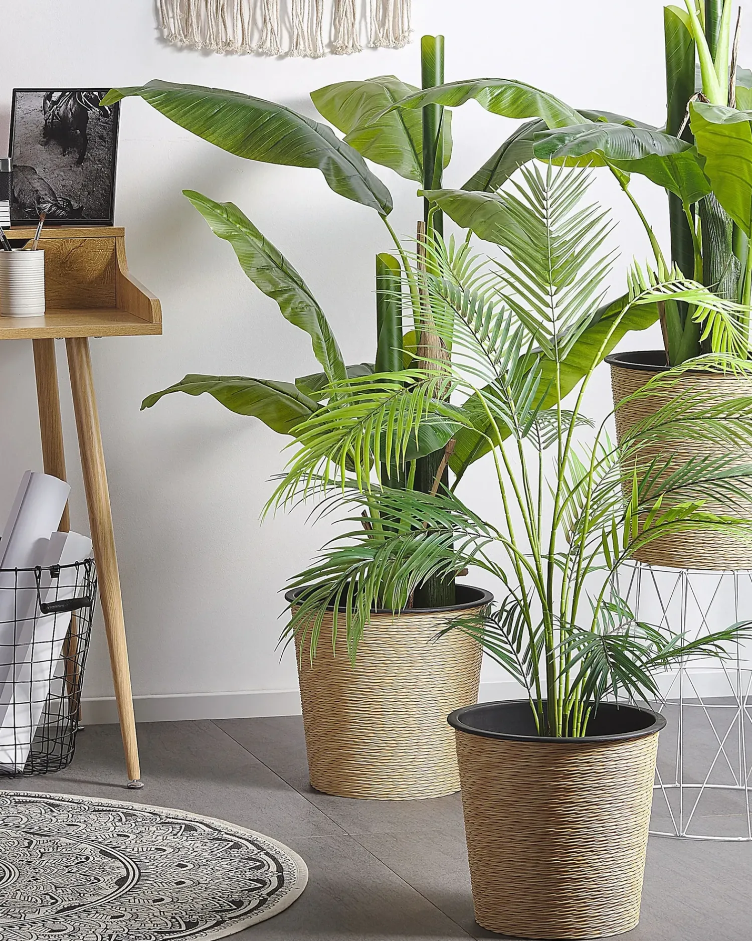 Beliani Pianta artificiale ARECA PALM 124 cm Verde Verde Nero