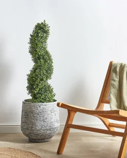 New Beliani Pianta artificiale BUXUS SPIRAL TREE Verde Nero Verde