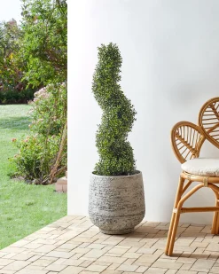 New Beliani Pianta artificiale BUXUS SPIRAL TREE Verde Nero Verde