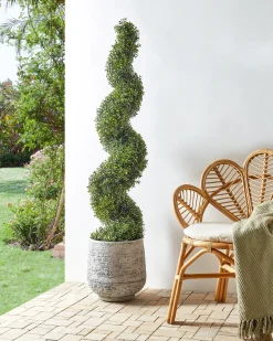 Hot Beliani Pianta artificiale BUXUS SPIRAL TREE Verde Nero Verde