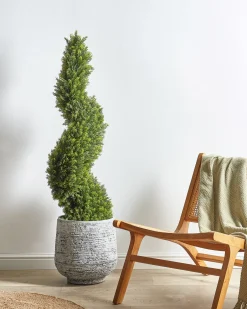 Outlet Beliani Pianta artificiale CYPRESS SPIRAL TREE 126 cm Verde Nero Verde
