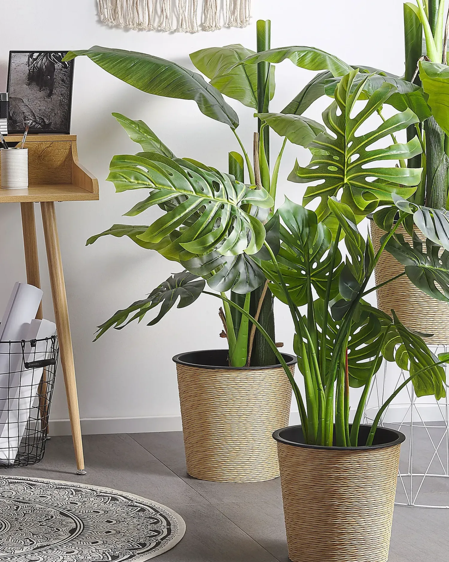 Beliani Pianta artificiale MONSTERA PLANT Verde Verde Nero