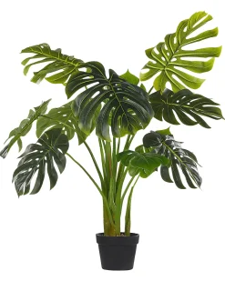Beliani Pianta artificiale MONSTERA PLANT Verde Verde Nero