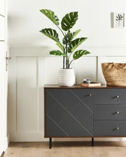 New Beliani Pianta artificiale MONSTERA PLANT Verde Nero Verde