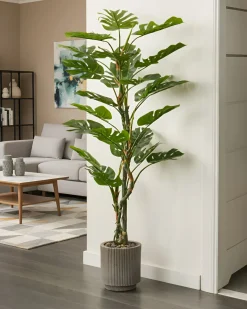 New Beliani Pianta artificiale MONSTERA Verde Verde Nero