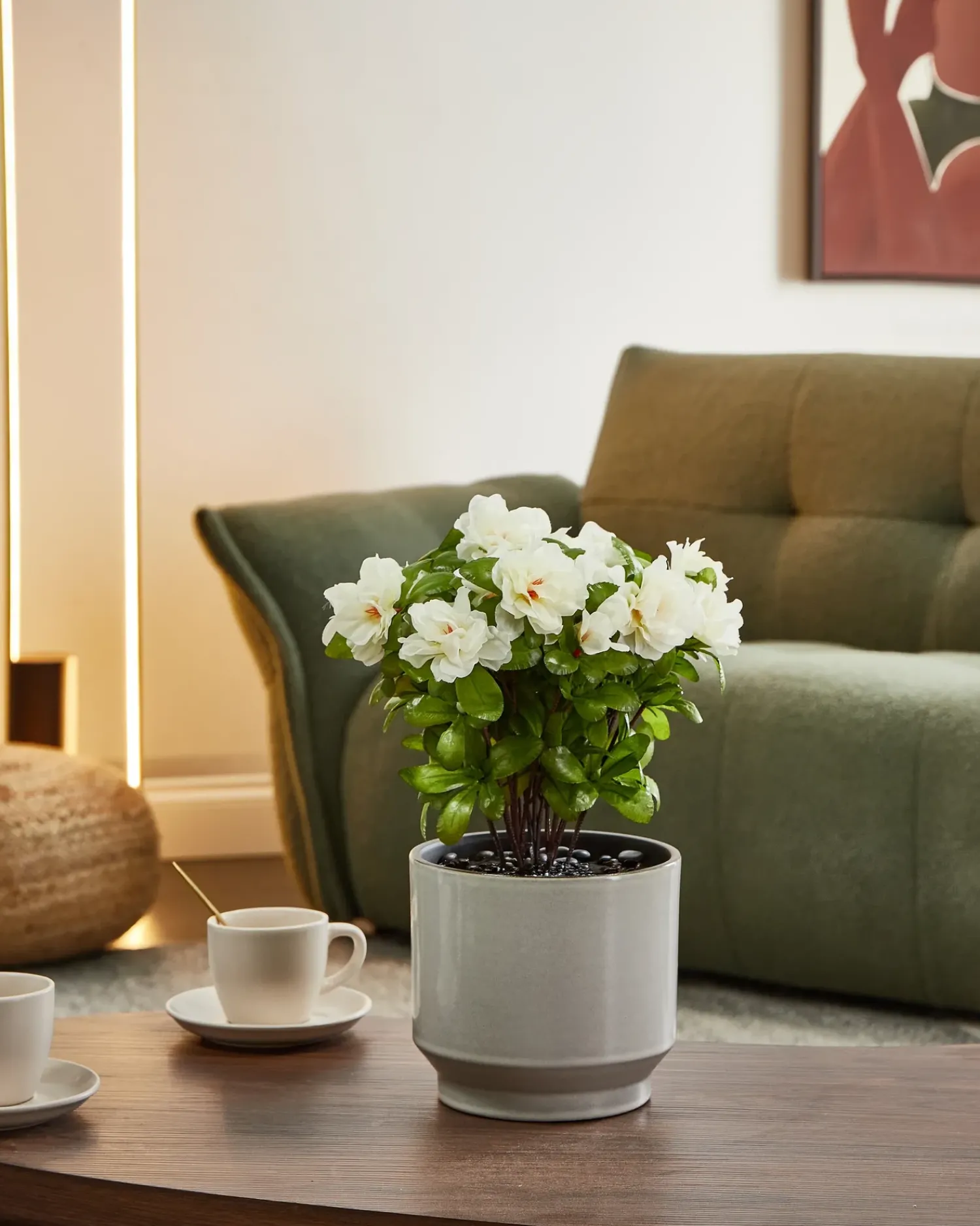 Beliani Pianta artificiale NOVELLA 36 cm Bianco Bianco Verde Nero