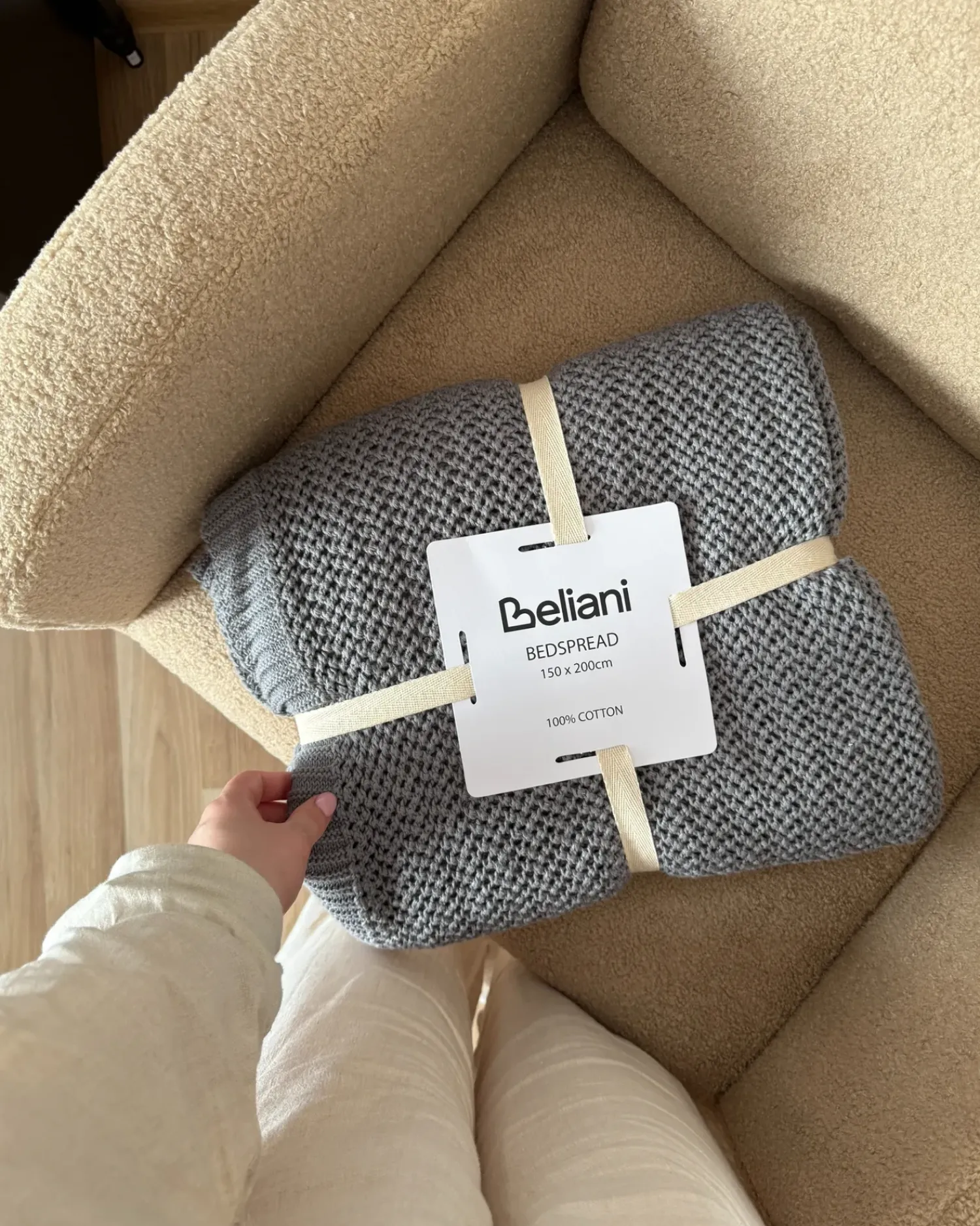 Discount Beliani Piumone ILEN Cotone 150 x 200 cm Grigio