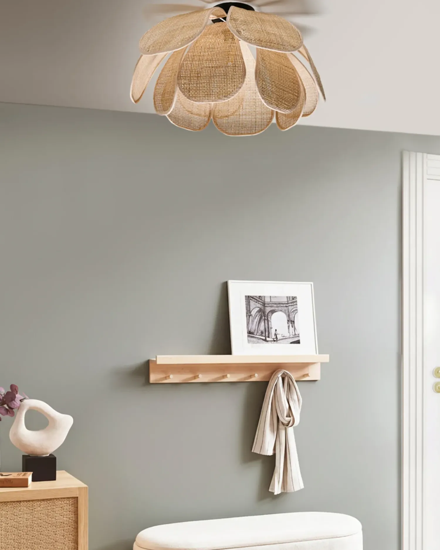 New Beliani Plafoniera CHIREDZI Rattan Naturale Naturale Nero
