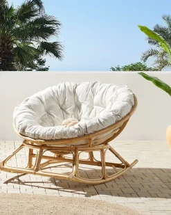 Outlet Beliani Poltrona a dondolo ORVIETO Rattan Naturale Beige Naturale
