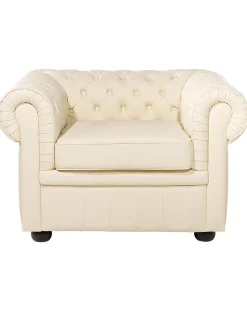 Outlet Beliani CHESTERFIELD Pelle naturale Beige chiaro Beige Marrone