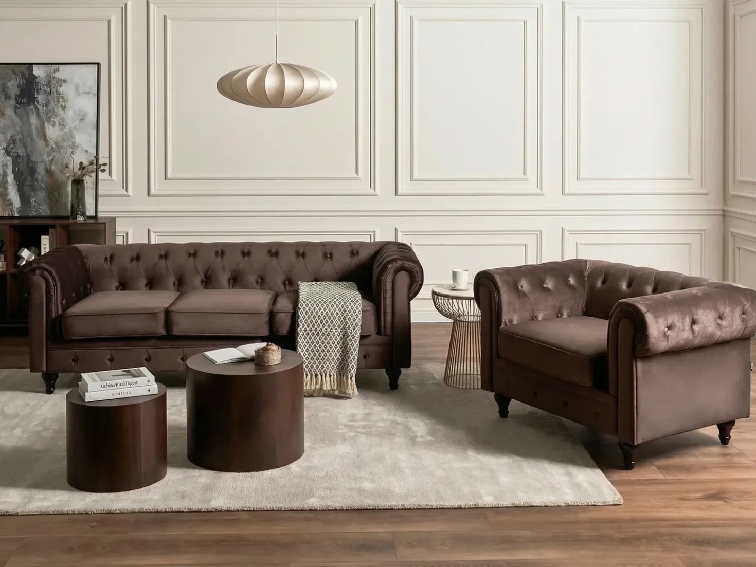 Poltrona CHESTERFIELD Velluto Marrone scuro