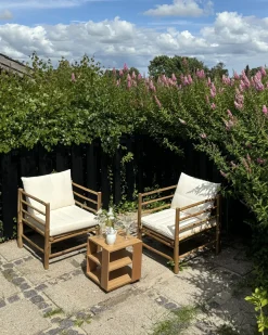 New Beliani Poltrona da giardino CERRETO Bambù Bianco sporco Bianco Marrone
