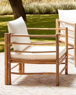 New Beliani Poltrona da giardino CERRETO Bambù Bianco sporco Bianco Marrone