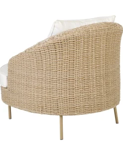 Beliani Poltrona da giardino con ottomana ARCILLE Rattan sintetico (PE) Naturale Beige Bianco Naturale