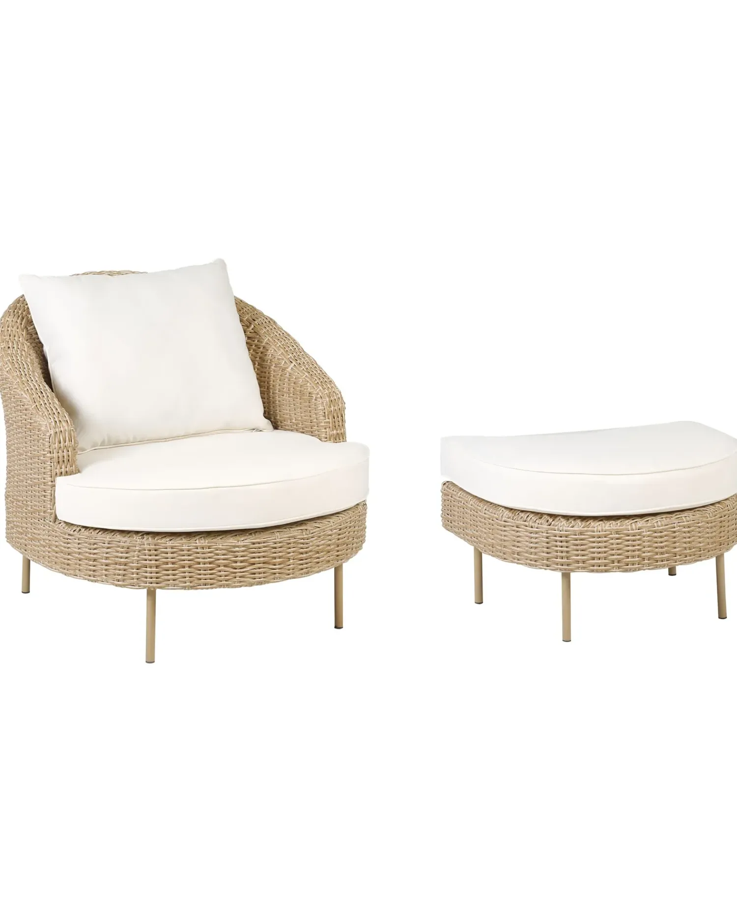 Beliani Poltrona da giardino con ottomana ARCILLE Rattan sintetico (PE) Naturale Beige Bianco Naturale