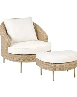 Beliani Poltrona da giardino con ottomana ARCILLE Rattan sintetico (PE) Naturale Beige Bianco Naturale