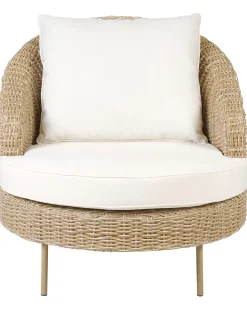 Beliani Poltrona da giardino con ottomana ARCILLE Rattan sintetico (PE) Naturale Beige Bianco Naturale