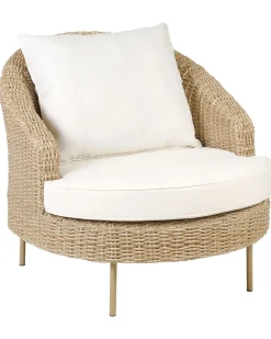 Beliani Poltrona da giardino con ottomana ARCILLE Rattan sintetico (PE) Naturale Beige Bianco Naturale