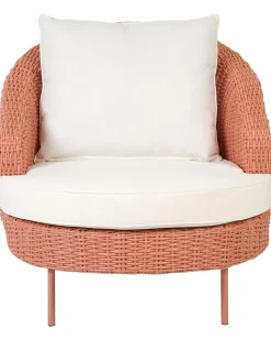 Best Beliani Poltrona da giardino con ottomana ARCILLE Rattan sintetico (PE) Rosa pesca Bianco Rosa