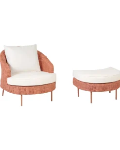 Best Beliani Poltrona da giardino con ottomana ARCILLE Rattan sintetico (PE) Rosa pesca Bianco Rosa