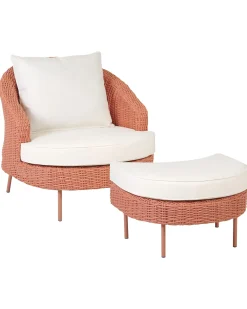 Best Beliani Poltrona da giardino con ottomana ARCILLE Rattan sintetico (PE) Rosa pesca Bianco Rosa