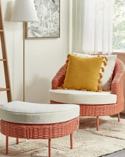Best Beliani Poltrona da giardino con ottomana ARCILLE Rattan sintetico (PE) Rosa pesca Bianco Rosa