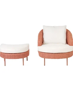 Best Beliani Poltrona da giardino con ottomana ARCILLE Rattan sintetico (PE) Rosa pesca Bianco Rosa