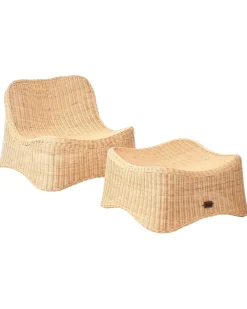 Online Beliani Poltrona da giardino con ottomana AIGANI Rattan Naturale Beige Naturale
