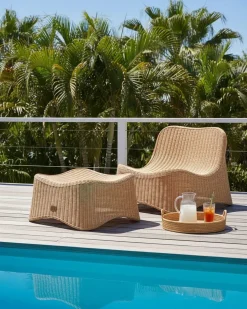 Online Beliani Poltrona da giardino con ottomana AIGANI Rattan Naturale Beige Naturale