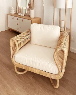 Clearance Beliani Poltrona da giardino DOLCEDO Rattan Naturale Bianco Marrone