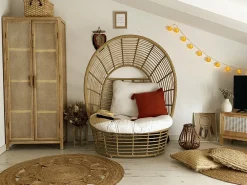 New Beliani Poltrona da giardino LIDO Rattan Beige Bianco Beige Naturale