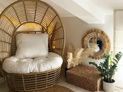New Beliani Poltrona da giardino LIDO Rattan Beige Bianco Beige Naturale