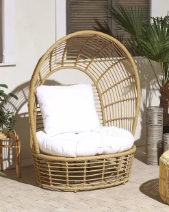 New Beliani Poltrona da giardino LIDO Rattan Beige Bianco Beige Naturale