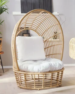 New Beliani Poltrona da giardino LIDO Rattan Beige Bianco Beige Naturale