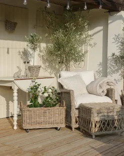 Outlet Beliani RIBOLLA con poggiapiedi Rattan Naturale Bianco Marrone