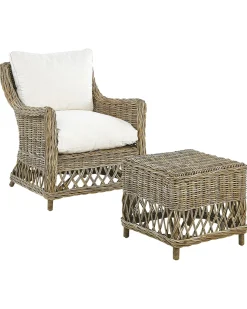 Outlet Beliani RIBOLLA con poggiapiedi Rattan Naturale Bianco Marrone