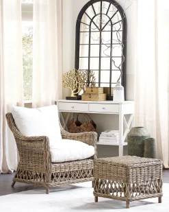Outlet Beliani RIBOLLA con poggiapiedi Rattan Naturale Bianco Marrone