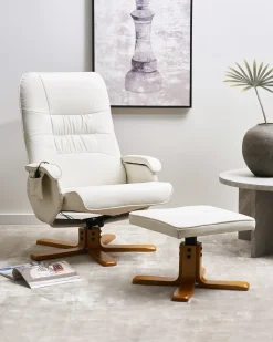 Outlet Beliani Poltrona massaggiante RELAXPRO con poggiapiedi Pelle sintetica Bianco sporco Beige Marrone