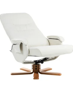 Outlet Beliani Poltrona massaggiante RELAXPRO con poggiapiedi Pelle sintetica Bianco sporco Beige Marrone